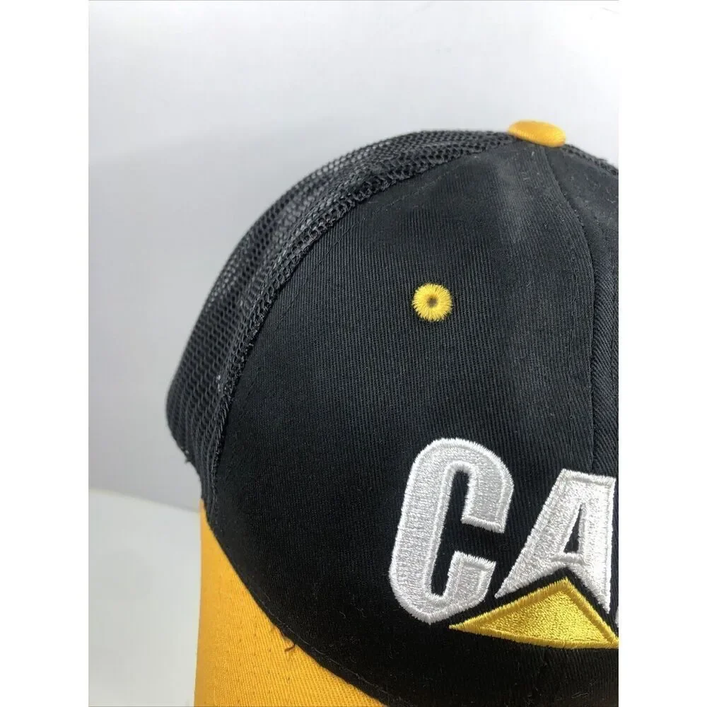 Vintage CAT Caterpillar Hat Mesh Trucker Snapback Baseball Cap Black Yellow